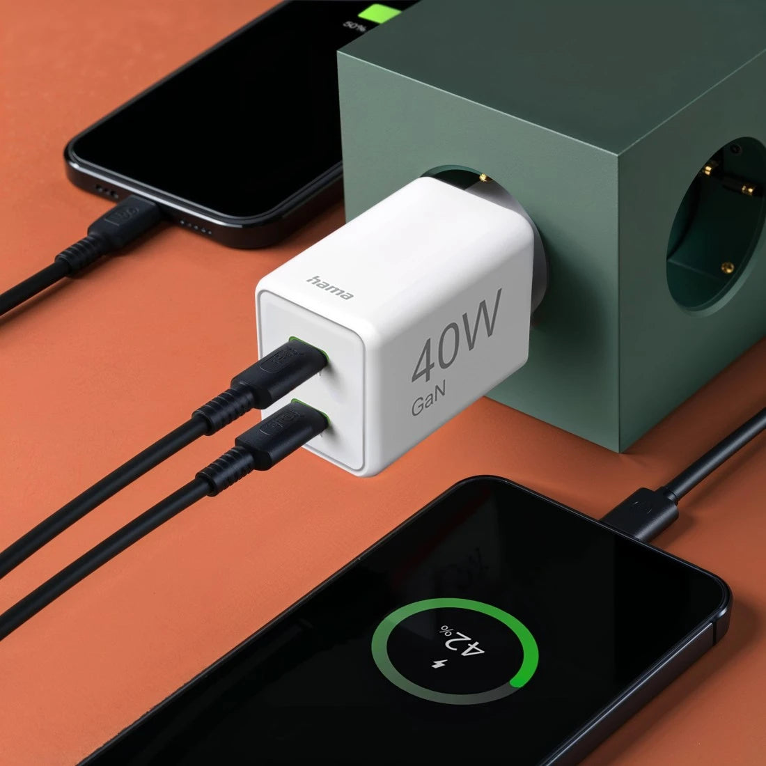 Hama 00201989 USB-Ladegerät 40 W – USB-C×2 – PD, QC 3.0, GaN – Weiss