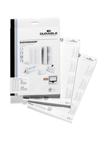Durable Einstecketiketten A4 (75 × 40 mm), 150 g/m², weiss, Papier – für Inkjet, Laser, Kopierer – 240 Karten