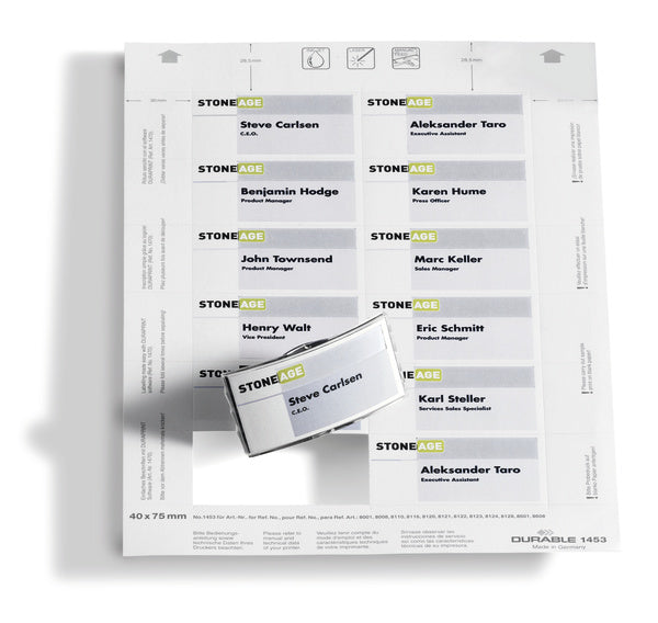 Durable Einstecketiketten A4 (75 × 40 mm), 150 g/m², weiss, Papier – für Inkjet, Laser, Kopierer – 240 Karten