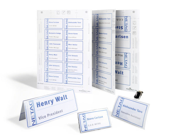 Durable Einsteck-Namensschilder – 150 × 61 mm – Papier, weiss, mikroperforiert – A4 – 150 g/m² – 40 Schilder
