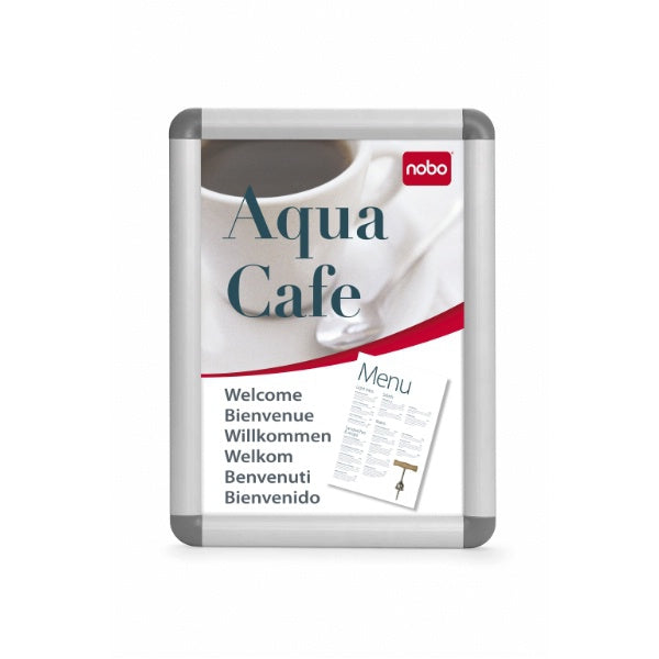 Nobo Hängesichttafel – A2 Hochformat, Silber, Metall, Wetterfest – 1 Stück
