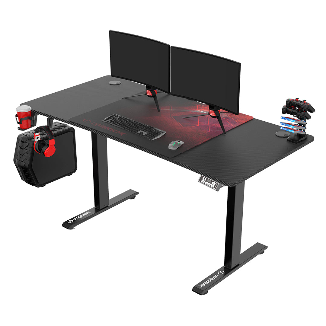 Ultradesk Level Gaming-Tisch – 140 × 68 cm, höhenverstellbar, schwarz/rot, Stahl