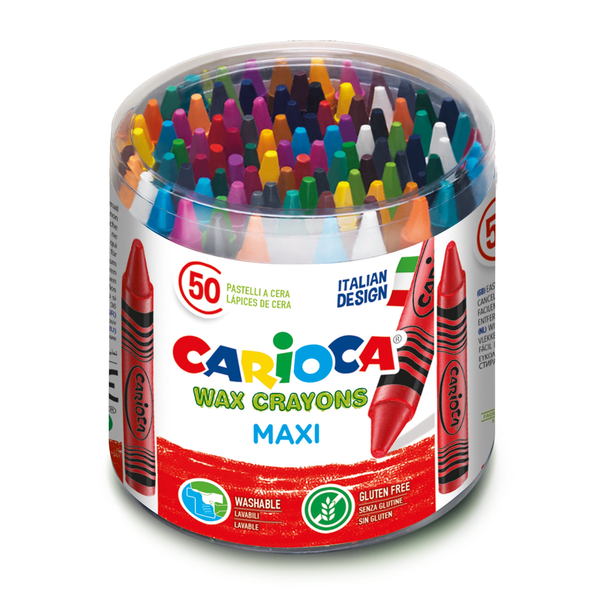 Carioca Wachsmalkreiden – 50 Stk., waschbar, rund, Kunststoffkasten