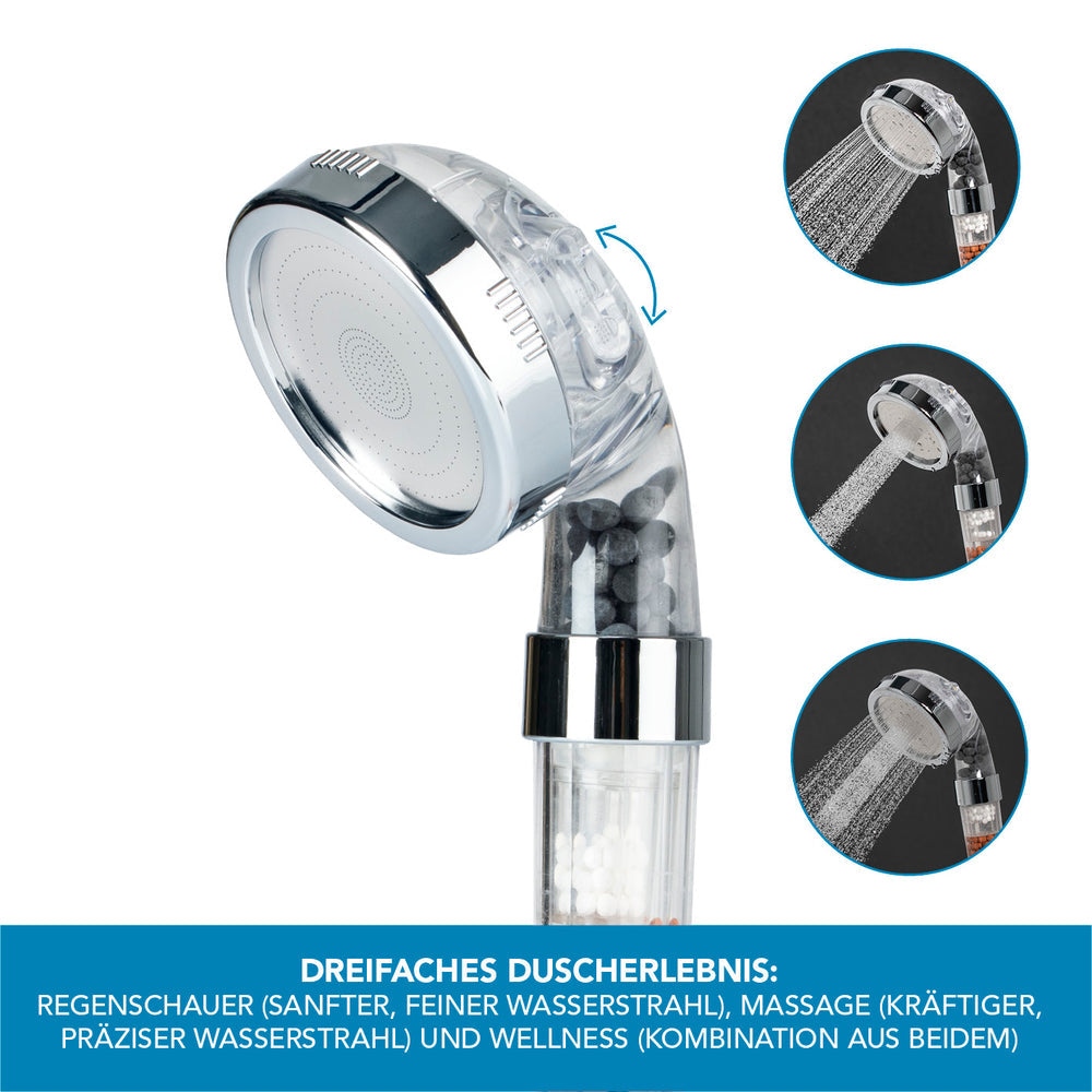 EASYmaxx Handbrause Spa 3in1 – 8×23.8×9 cm, ABS, Edelstahl, für Anschlüsse G1/2, Chrom
