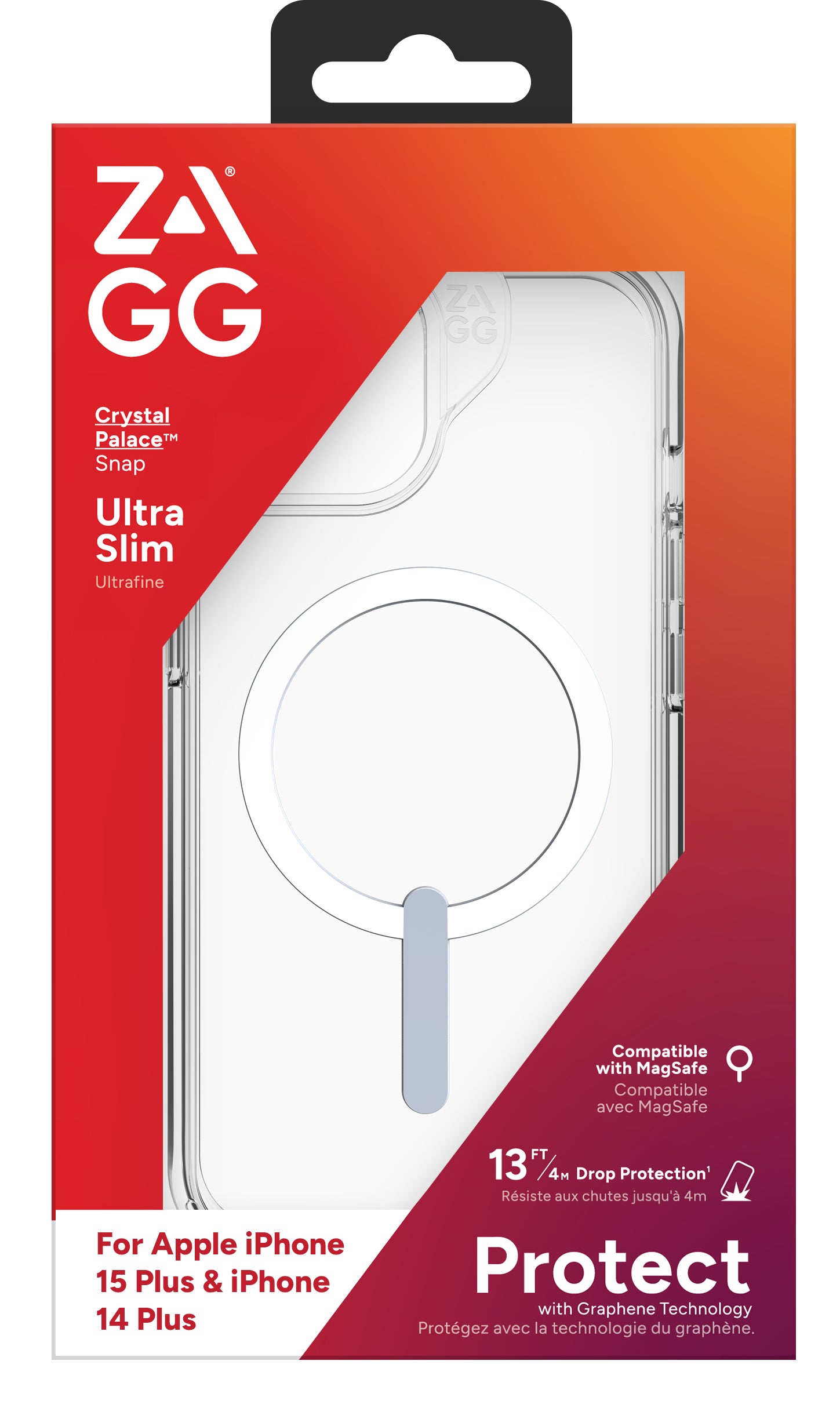 ZAGG Crystal Palace Snap – Backcover – für Apple iPhone 15/14/13, Graphen, Transparent, bis 4 m Sturzsicherung