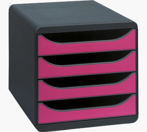 Exacompta Big-Box Schubladenelement – 4 Schubladen, für A4+, grau/himbeer, B 347 × H 267 × T 278 mm