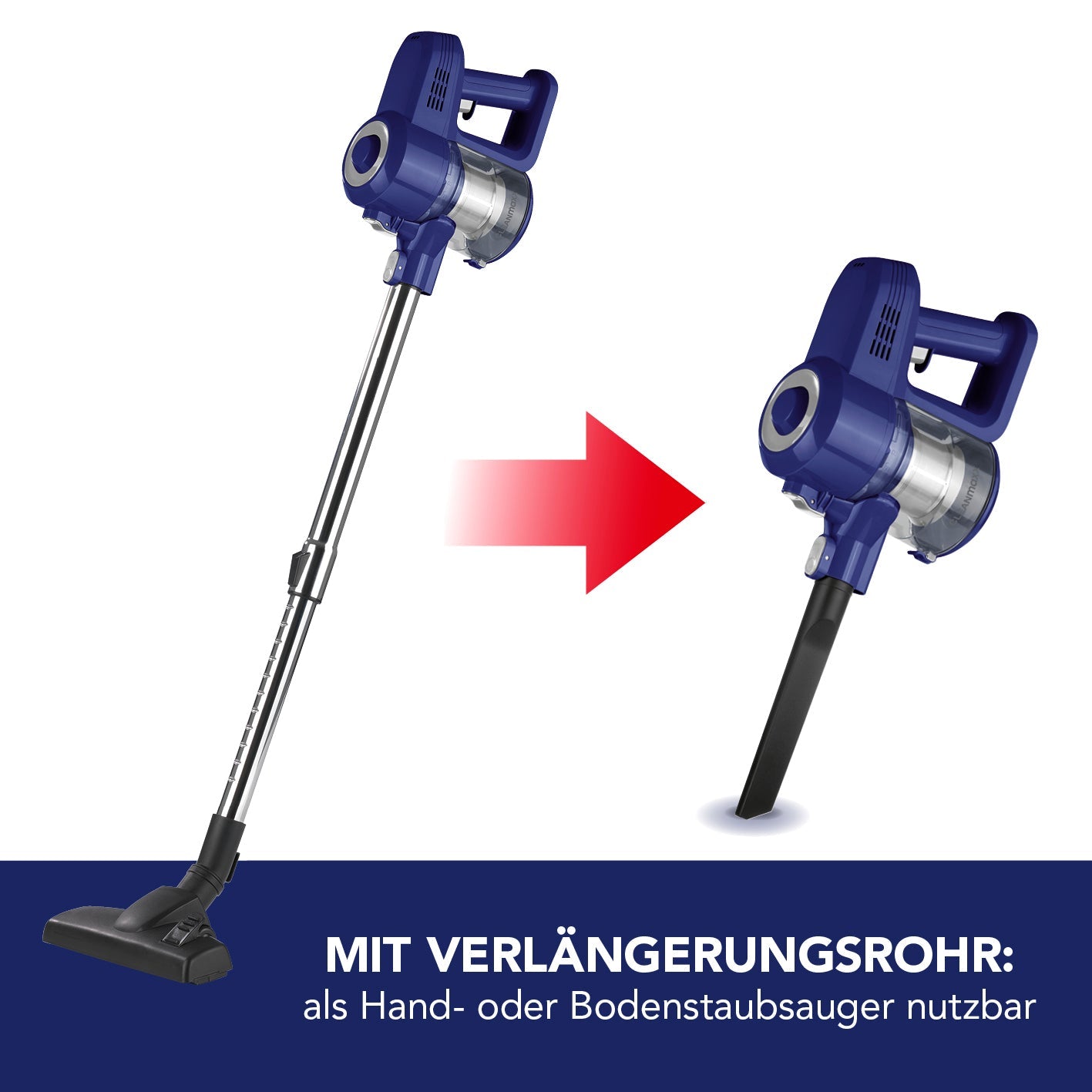 CLEANmaxx Akku-Zyklon-Staubsauger – 35 Min Laufzeit, Blau, Grau