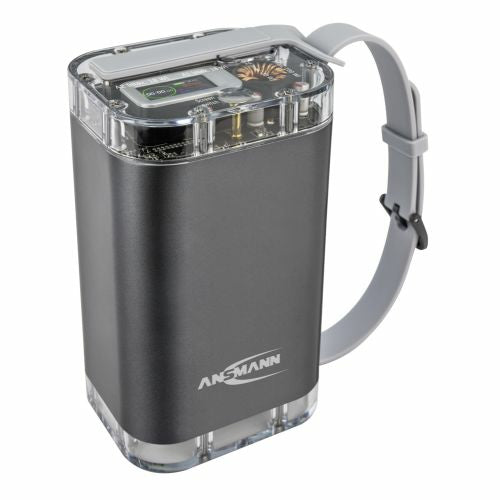 Ansmann Powerbank 40000 mAh, PD 100 W, 2× USB-C, 2× USB-A, LED Lampe, IP67, TFT-LCD, Silber