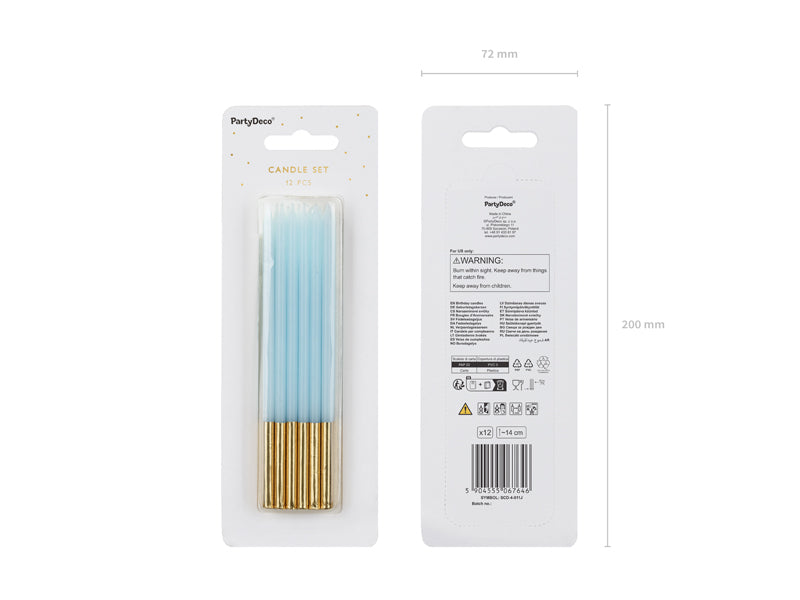 PartyDeco Geburtstagskerzen – Blau – 14 cm – 12 Stk