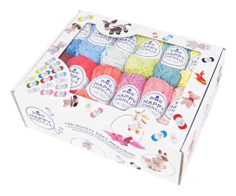 DMC Happy Chenille Wolle Mehrfarbig – 25× 15 g, 38 m, 100% Polyester, Nadel 3 mm