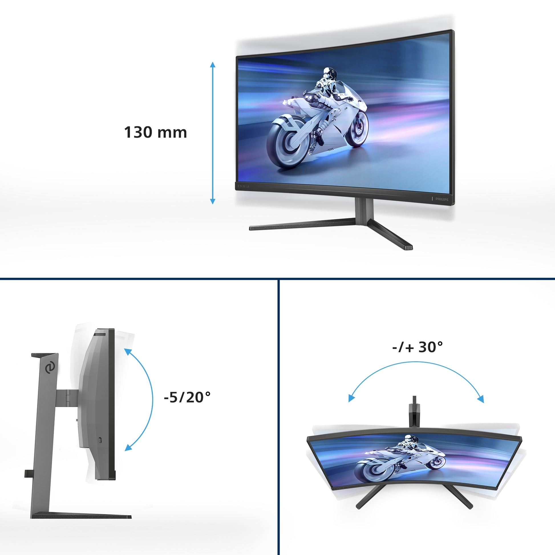 Philips Evnia 5000 27M2C5200W/00 – Monitor, 27", VA, 280 Hz, 300 cd/m², Gebogen, VESA 100 × 100, Schwarz