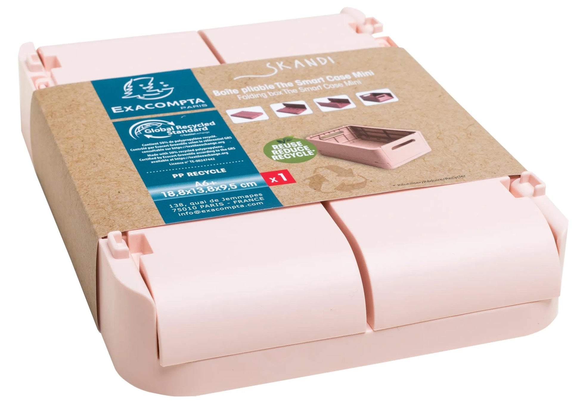 Exacompta Aufbewahrungsbox – für A6+, klappbar, hellrosa, Polypropylen (PP), B 188 × H 95 × T 138 mm