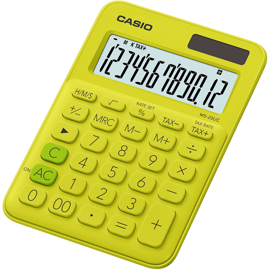 Casio Tischrechner MS-20UC – 12-stellig – Solar/Batterie – Gelb