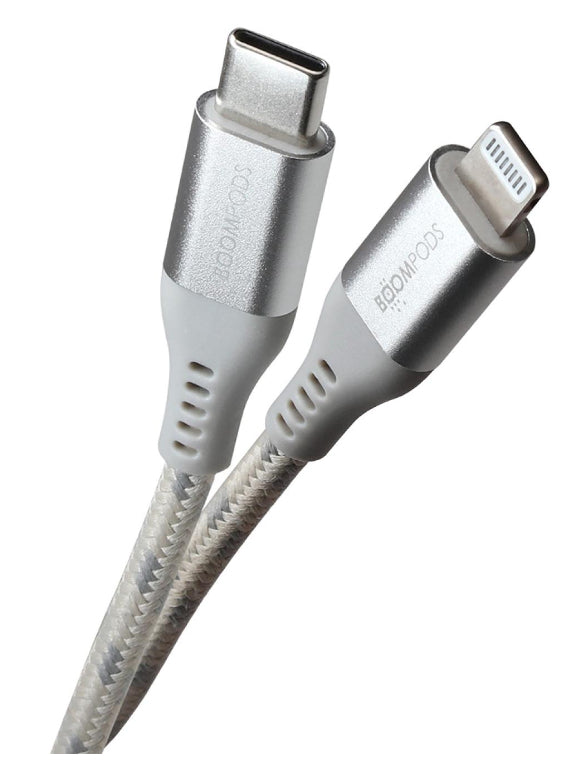 Boompods Kabel – Lightning auf USB-C 1,5 m, 18 W, geflochten, Titan – für iPhone/iPad