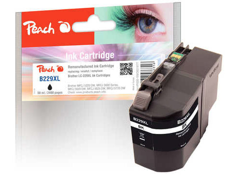 Peach LC-229XL Schwarz Tintenpatrone (Kompatibel) – 2'400 Seiten – für Brother MFC-J5720DW/5320DW/5625DW …