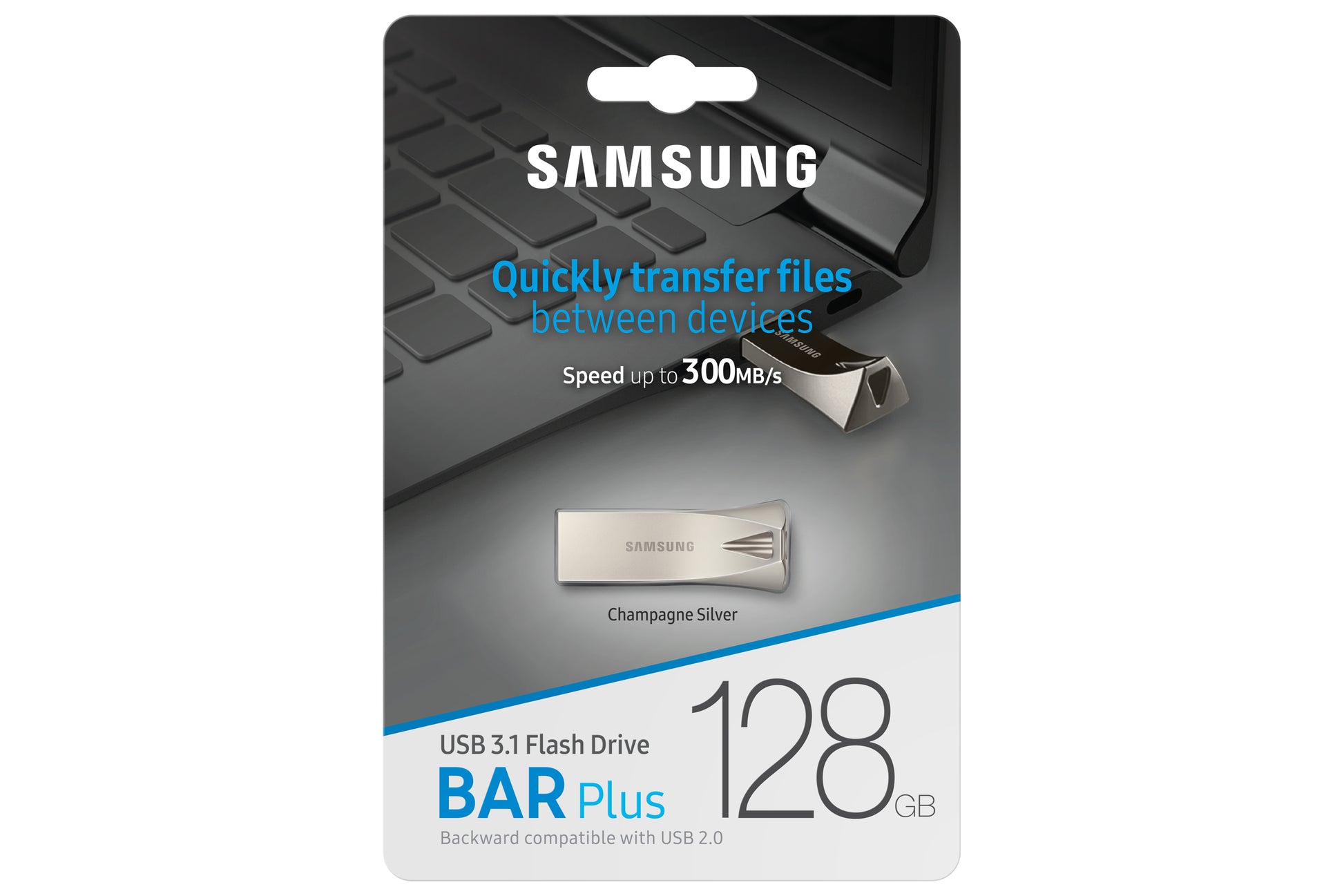 Samsung BAR Plus MUF-128BE3 – 128 GB USB 3.2 Gen 1 (USB Typ-A), 300 MB/s, Silber