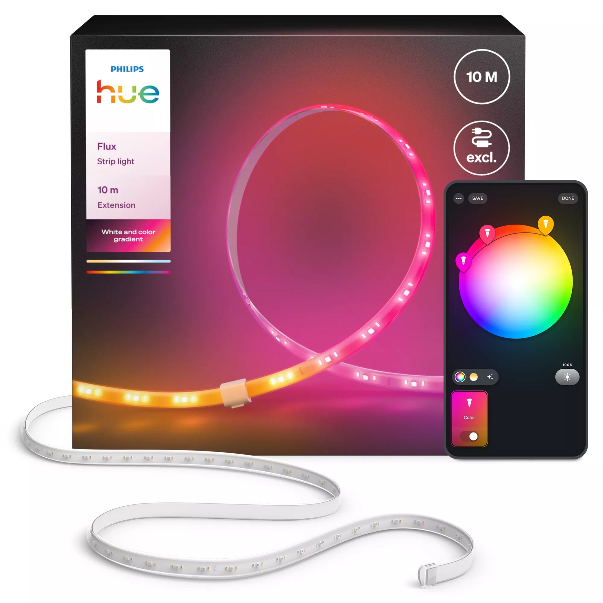 Philips by Signify Philips Hue LED-Strip – Verlängerung, 10 m, 1700 lm, einstellbares Weiss, für Alexa/Google/HomeKit, weiss
