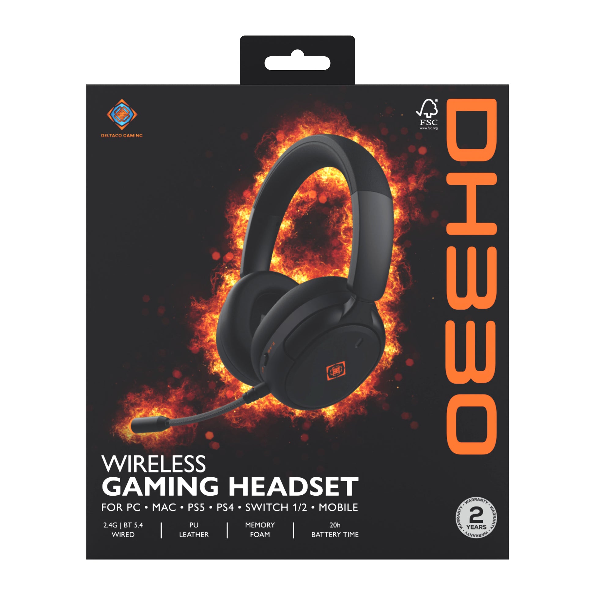 Deltaco Gaming GAM-182 Gaming-Headset – Over-Ear, Stereo, 2,4 GHz + BT 5.4 + Kabel (USB-C), Schwarz