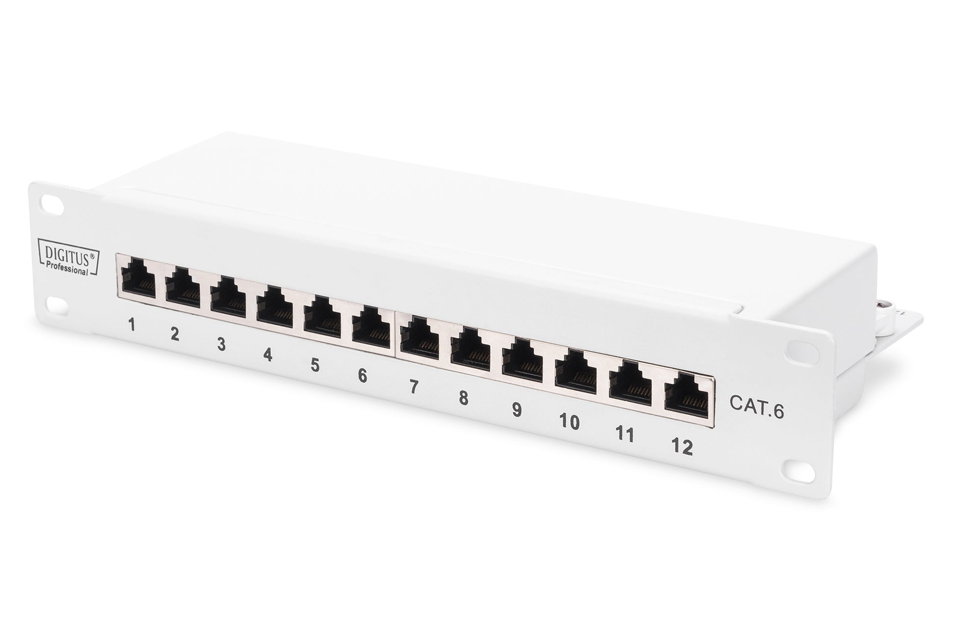 Digitus Patchpanel – Cat 6 (Klasse E), geschirmt, 12× RJ-45, 19", 1U, Grau