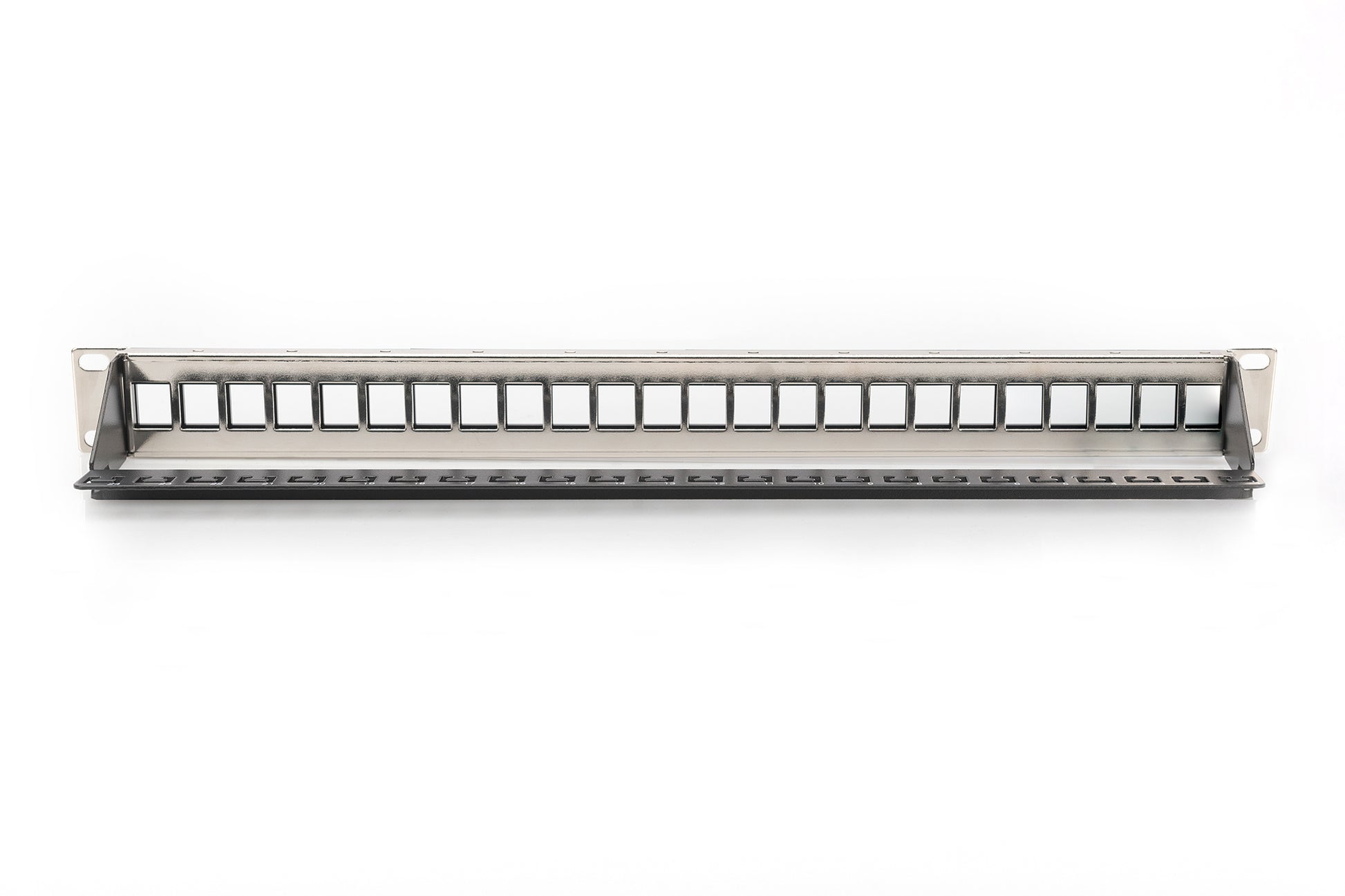 Digitus Patchpanel – 24-Port, unbestückt, 1U, schwarz, für Cat5e, Cat6, Cat6a