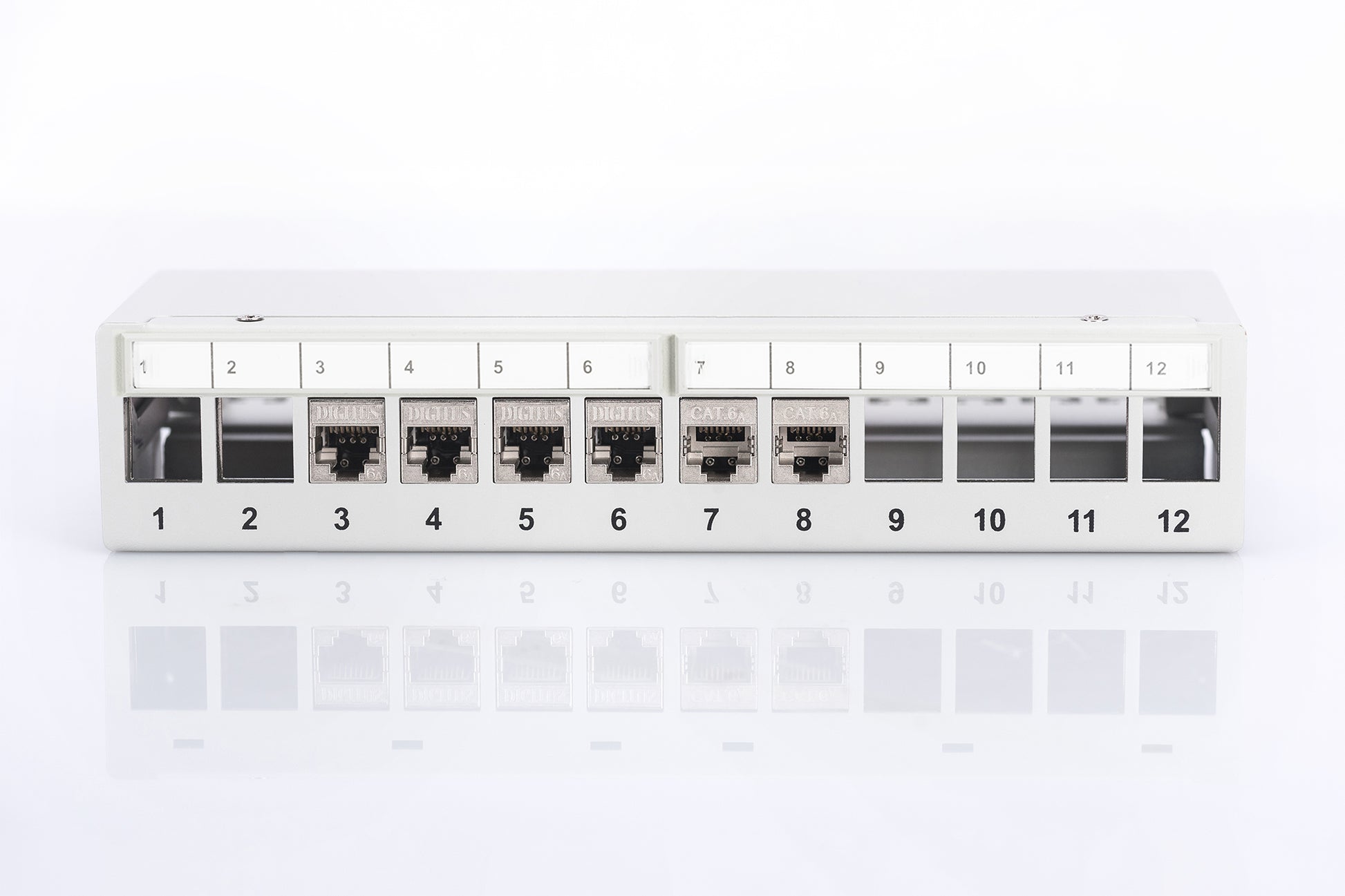 Digitus Modulares Patchpanel – 12× RJ-45, geschirmt, 19", 1U, Grau
