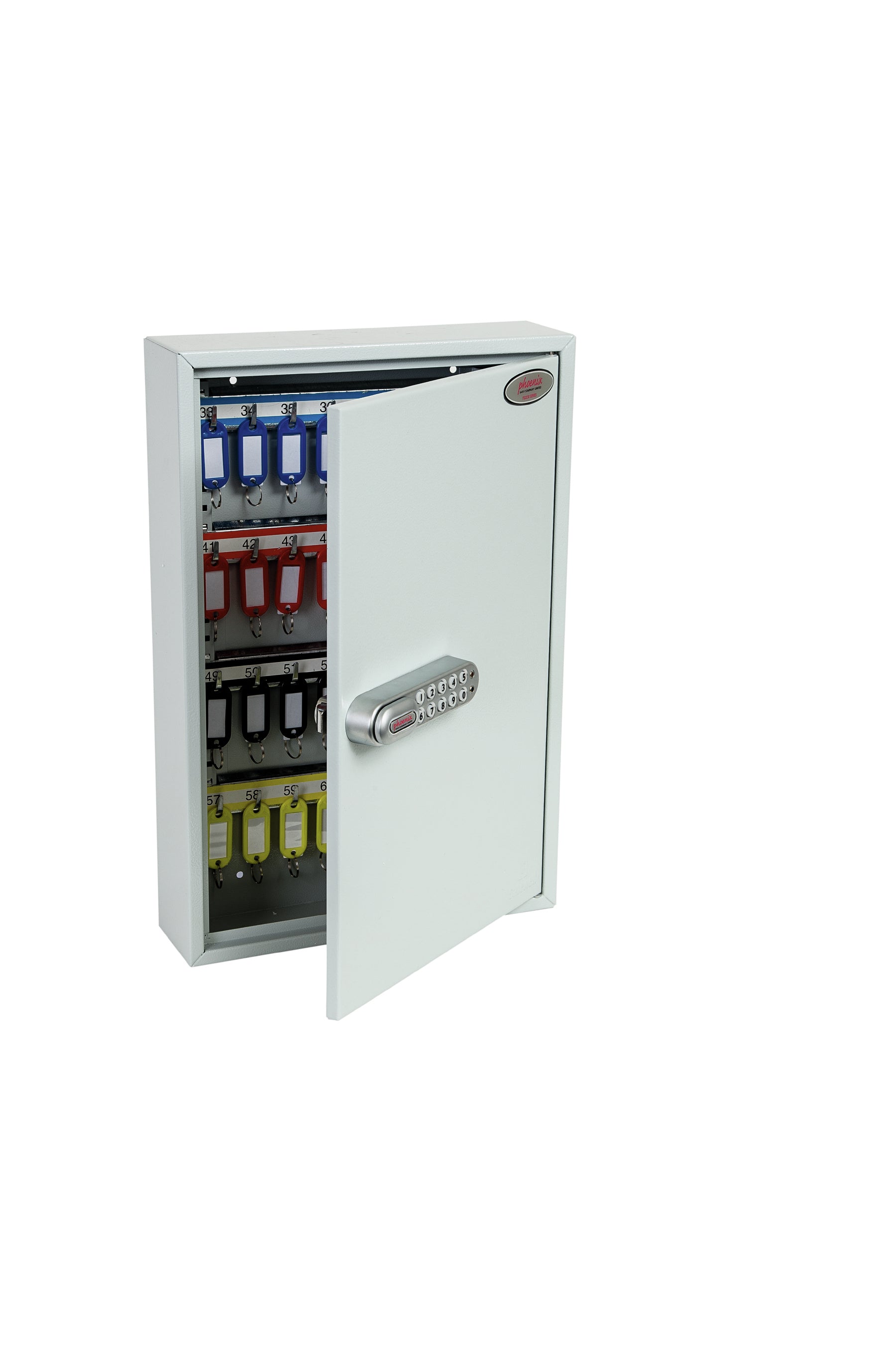 Phoenix Safe Co. KC0602E – Schlüsselschrank, für 64 Schlüssel, Elektronikschloss, Grau, 300 × 80 × 450 mm
