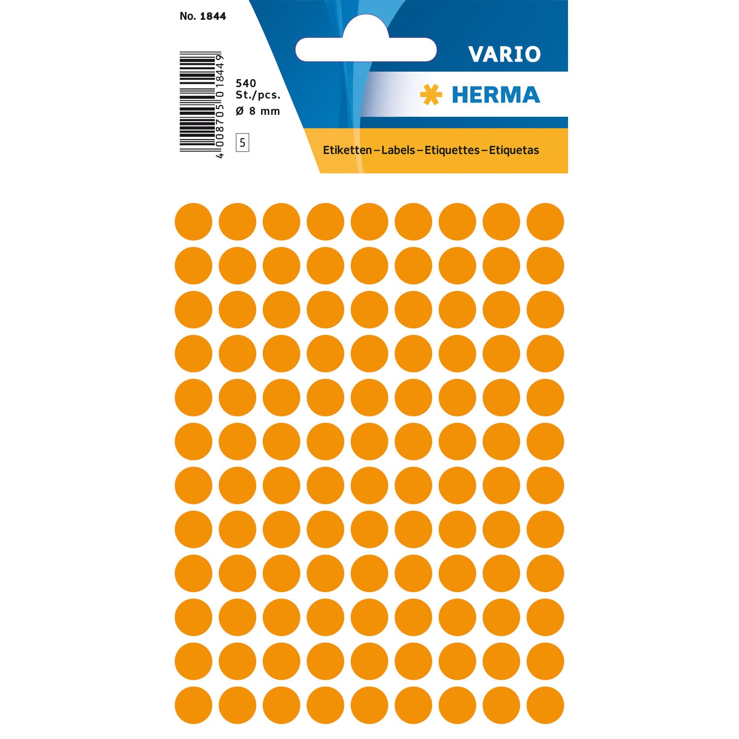 HERMA Vario Schuletiketten – Motiv Farbpunkte – Ø 8 mm, 540 Stk, 5 Bogen, Papier, permanent haftend