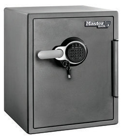Master Lock Laptop Tresor LTW205GYC – Elektronik + Schlüssel – 56,5 l – Feuerschutz 120 min, Wasserschutz – Grau