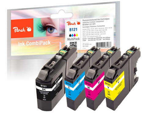 Peach LC-121 Tintenpatronen-Multipack, Schwarz/Cyan/Magenta/Gelb (Kompatibel) – für Brother DCPJ 132/150/152…