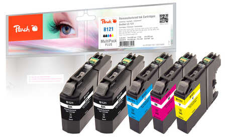 Peach LC-121 Tintenpatronen-Multipack, Schwarz/Cyan/Magenta/Gelb (Kompatibel) – für Brother DCP-J 172/552/752