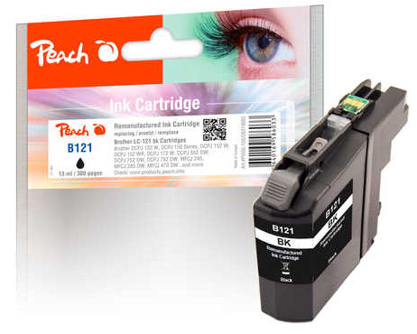 Peach LC-121 Schwarz Tintenpatrone (Kompatibel) – 300 Seiten – für Brother DCP-J 752/552/152 – LC-121BK