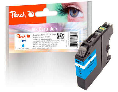 Peach LC-121C Cyan Tintenpatrone (Kompatibel) – 300 Seiten – für Brother DCPJ 132/150/152, MFCJ 245/285/470 …