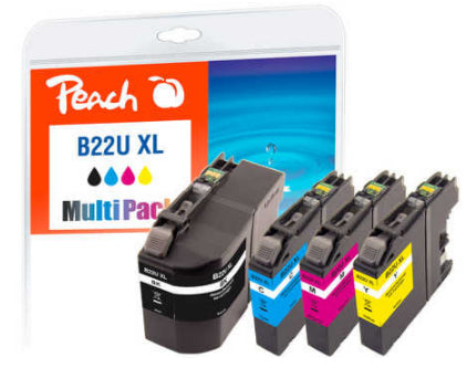 Peach LC-22UXL Tintenpatronen-Multipack, Schwarz/Cyan/Magenta/Gelb (Kompatibel) – für Brother DCPJ 785 DW, MFC