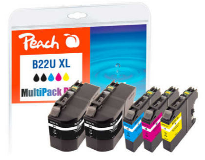 Peach LC-22UXL Tintenpatronen-Multipack, Schwarz/Cyan/Magenta/Gelb (Kompatibel) – für Brother DCPJ 785 DW, MFC