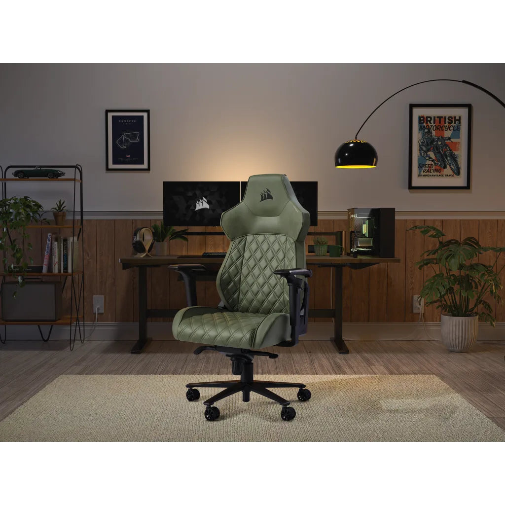 Corsair T500 LUXE Sherwood Gaming-Stuhl – Stoff – Grün, 3D-Armlehnen, Nackenkissen, 42–52 cm, bis 120 kg