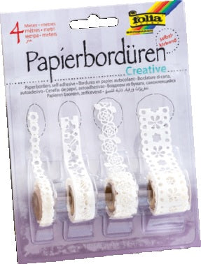 Folia Papierbordüren – sortiert – weiss – Packung, 4 Rollen je 1 m
