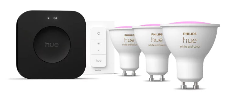 Philips Hue White & Colour Ambiance Starterset GU10 3er – 400 lm, inkl. Bridge, für Bluetooth & Apple HomeKit