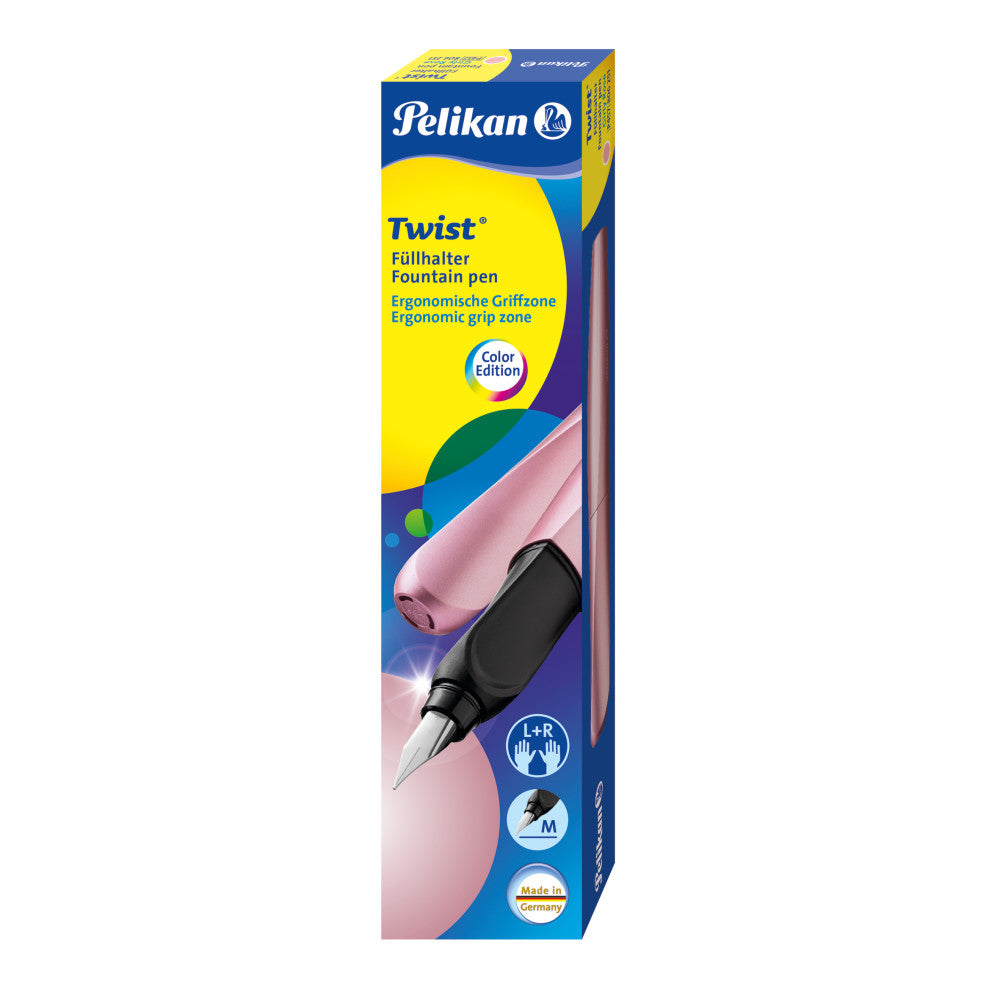 Pelikan Twist Girly Rose – Federspitze M – für Rechts- & Linkshänder – Rosa, Blau – Patronen