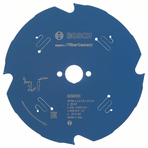 Bosch Professionelles Expert Faserzement-Kreissägeblatt 160 × 20 × 2,2 mm, 4 Zähne – TCG – für Faserzement – 1 Stück