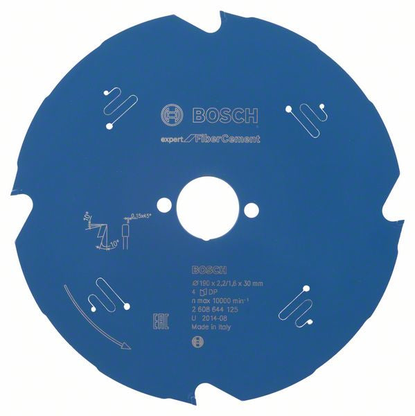 Bosch Professionelles Kreissägeblatt 190 × 30 × 2,2 mm, 4 Zähne – für Zementfaser-Paneel – TCG – für Bosch