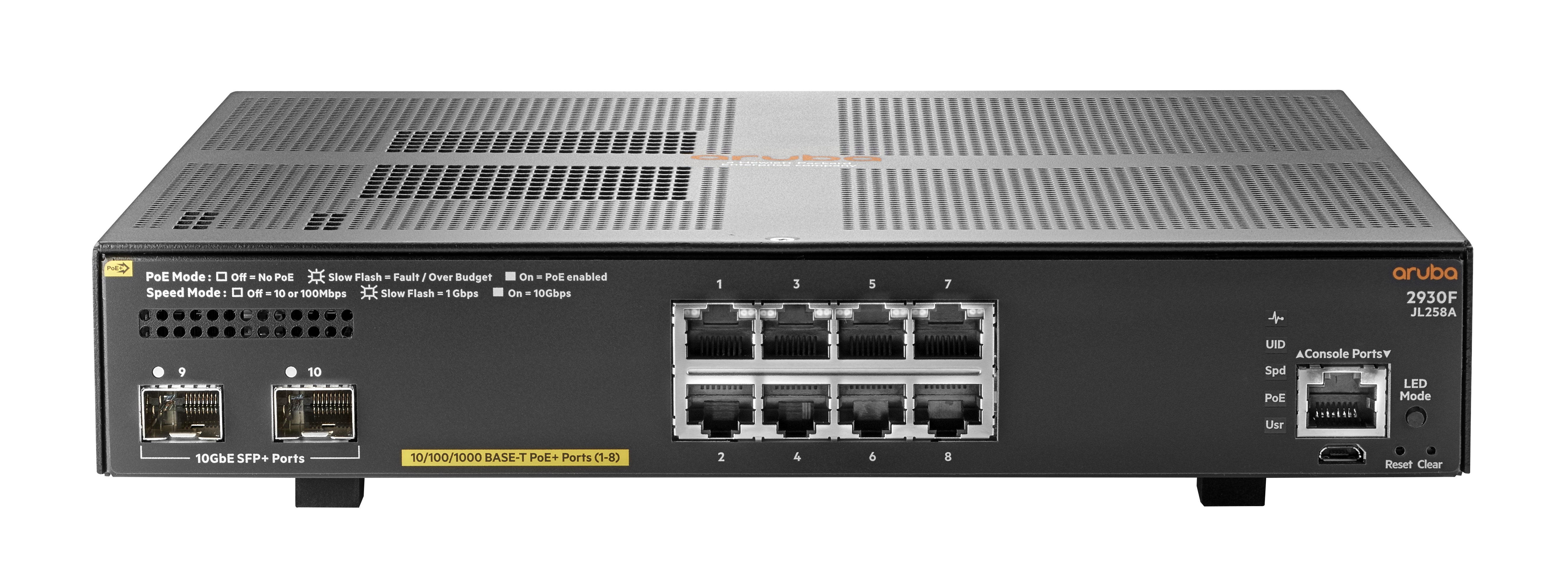 HPE Aruba 2930F – Managed Switch – 8×GbE, 2×SFP+, L3, PoE+ 125 W, 1U