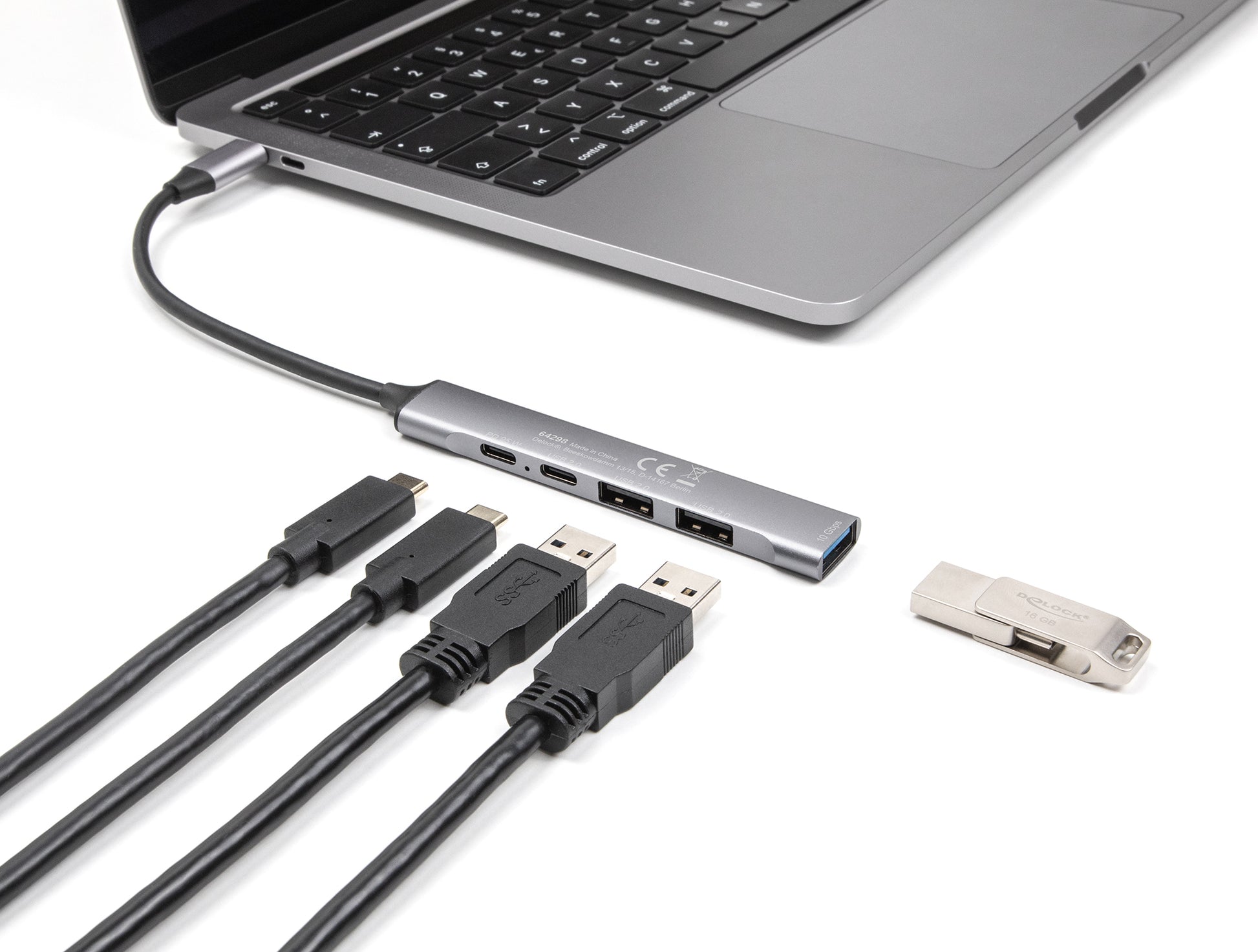 DeLOCK 64298 USB-Hub – USB-C, 2× USB-A, 95 W PD, für Windows/Mac/ChromeOS