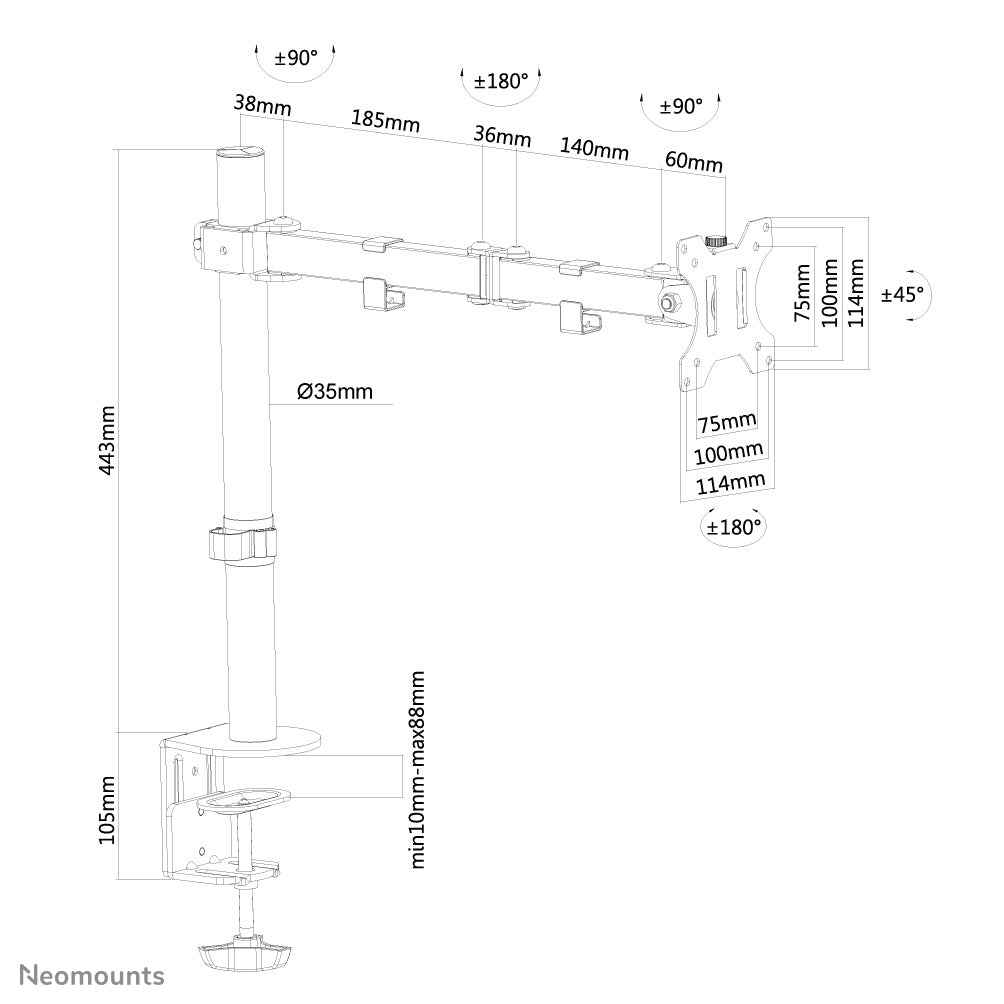 Neomounts FPMA-D550 – Monitorarm, Tischklemme/Durchführung, bis 32", VESA 75 × 75/100 × 100 mm