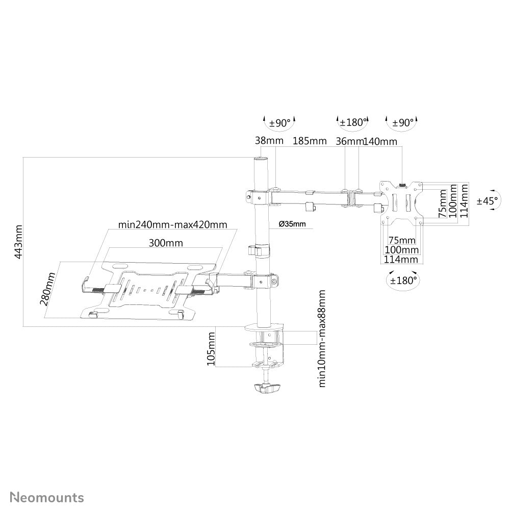 Neomounts FPMA-D550NOTEBOOK – Monitorarm Tischhalterung – Klemme/Durchführung – 1 Monitor – 10–32"