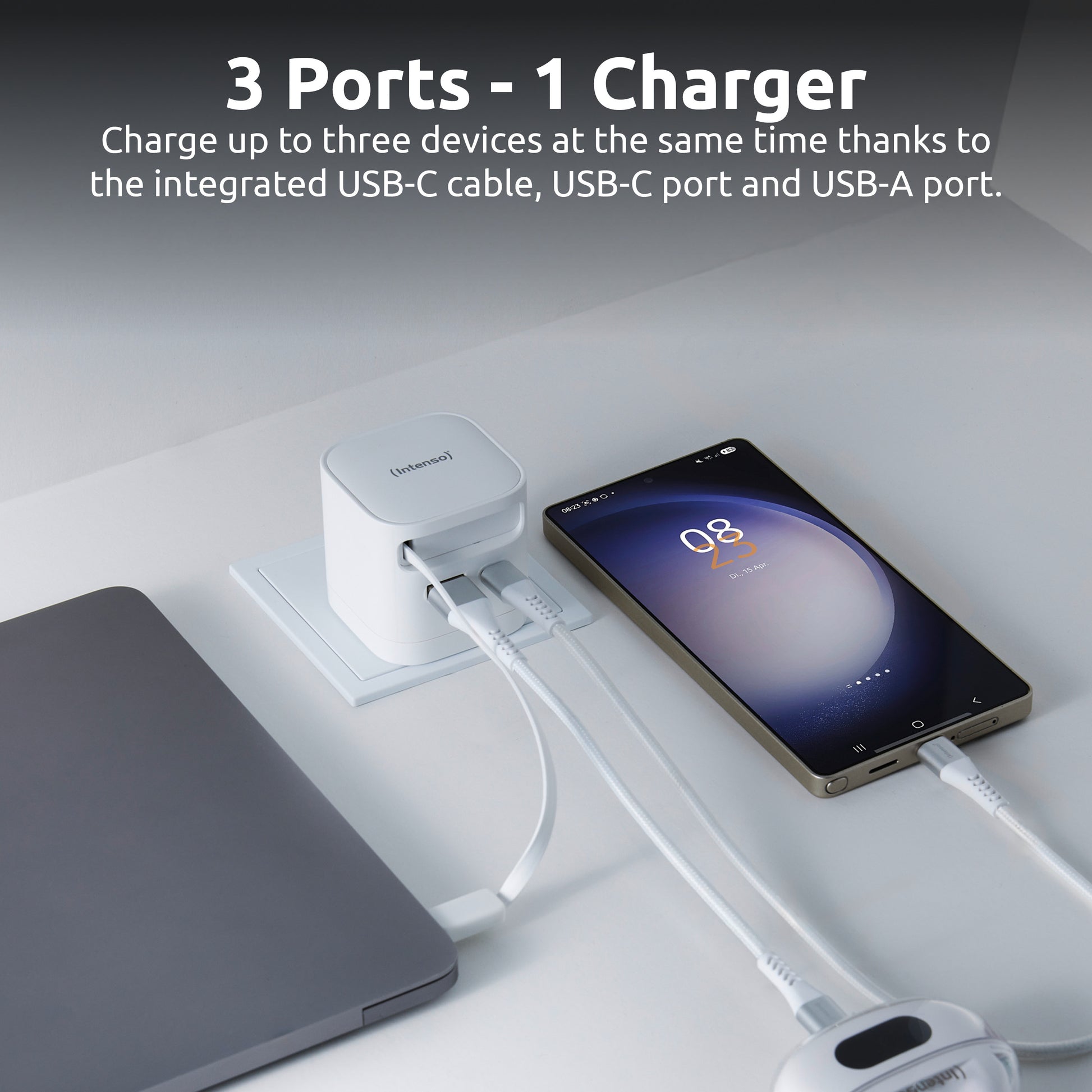 Intenso W65ACIC USB-Ladegerät 65 W – USB-C×2, USB-A×1 – PD 3.0, PPS, QC 4.0, GaN, EU-Stecker (Typ C)
