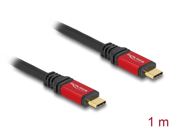 DeLOCK USB-C auf USB-C Kabel – USB 3.2 Gen 2 (10 Gbit/s) – 1 m – PD 100 W – E-Marker – Schwarz/Rot