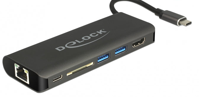 DeLOCK 87721 Dockingstation – USB-C, 1× HDMI, 2× USB-A, 2× USB-C, GbE, SD, für Windows/Mac/Linux