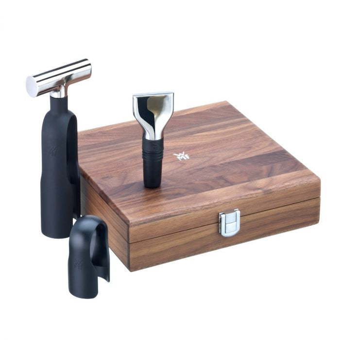 WMF Sommelier-Set – Edelstahl (Cromargan), Kunststoff, Holz (Walnuss), 3-teilig, mit Holzbox