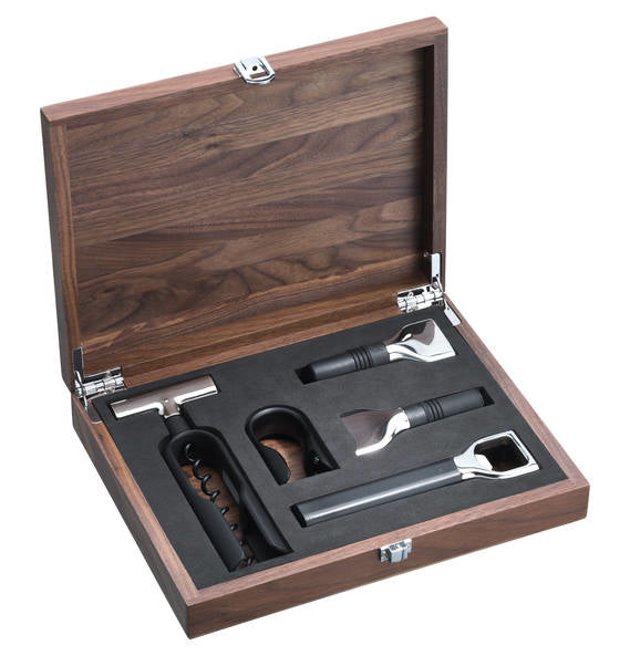 WMF Sommelier-Set – 5-teilig, Edelstahl (Cromargan)/Kunststoff/Holz, Walnuss-Holzbox (FSC)