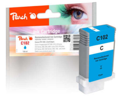 Peach PFI-102CXL Cyan Tintenpatrone (Kompatibel) – 130 ml – für Canon imagePROGRAF IPF 500/510/600… – PFI-102C